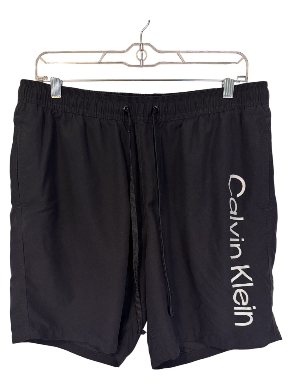 Calvin Klein Men’s Black Swim Board Shorts with White Logo Size Large